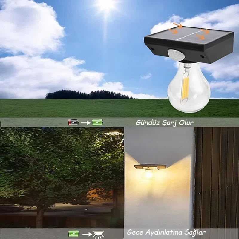 Solar Güneş Enerjili Sensörlü Ampul Bahçe Lambası