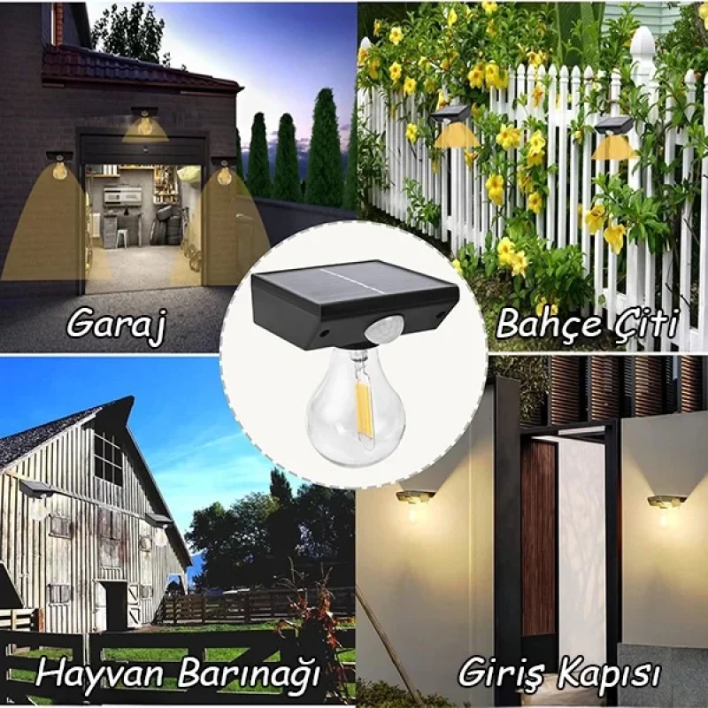Solar Güneş Enerjili Sensörlü Ampul Bahçe Lambası