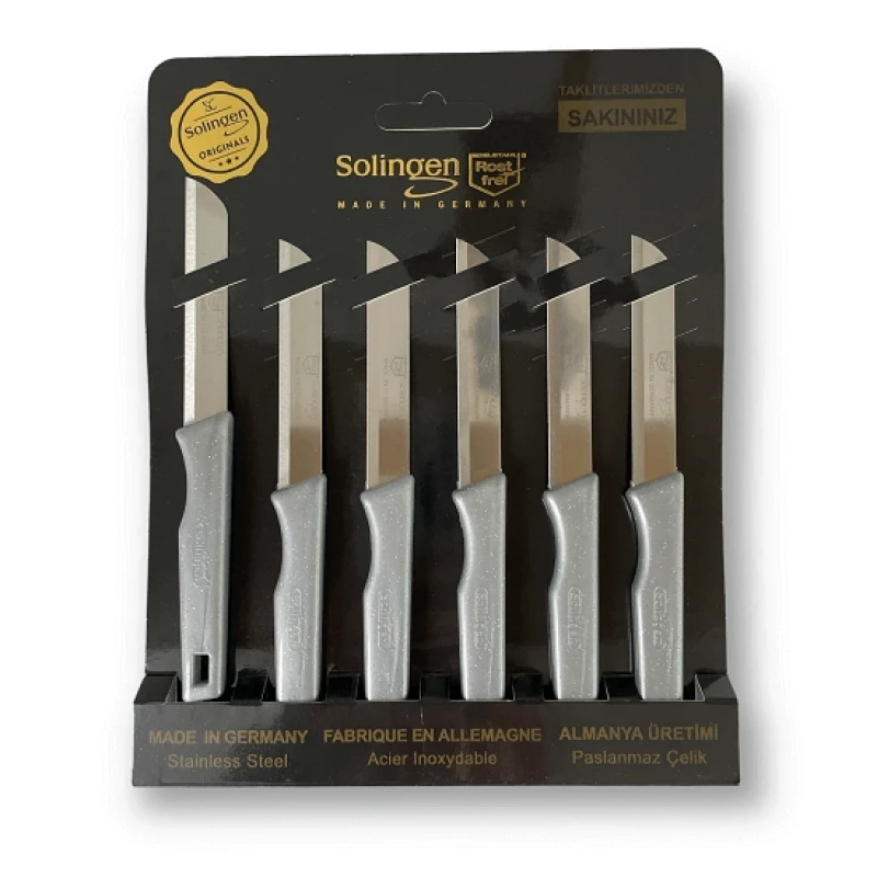 Solingen Simli Düz Meyve Bıçağı 6 Lı Gri
