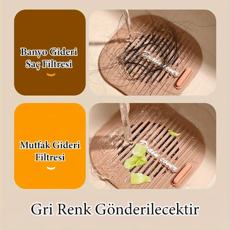 Süzgeçli Silikon Lavabo Gider Koruyucu Mat Gri