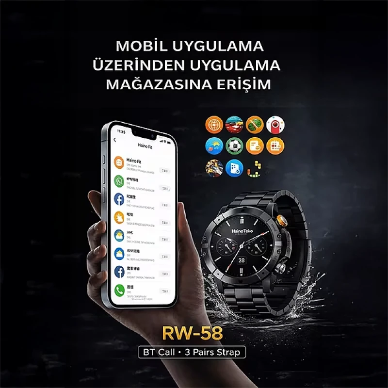 Tank RW-58 Akıllı Saat Amoled Ekranlı 3 Kordon 1 ATM Su Geçirmez 10 Gün Şarj Süreli Akıllı Saat