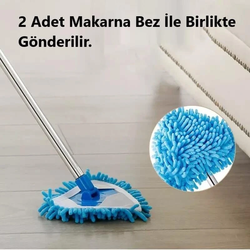 Teleskopik Üçgen Duvar Yüzey Silme Mopu 2 Bezli