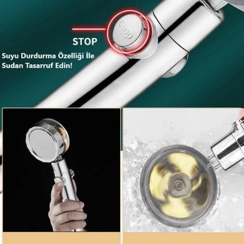 Turbolu Duş Başlığı Start Stop Tuşlu Tasarruflu