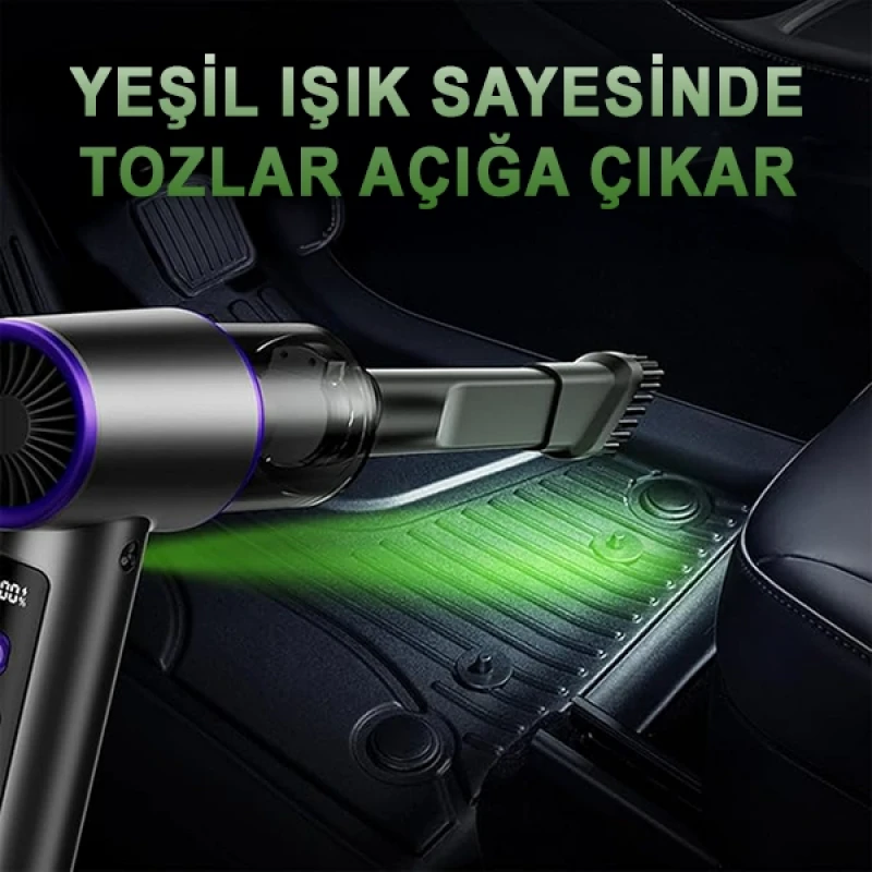 V07 20000PA 12 Parça Yeşil Lazerli Toz Algılama Teknolojisi 3IN1 Güçlü Araç Süpürgesi Ev Ofis İçin Uygun