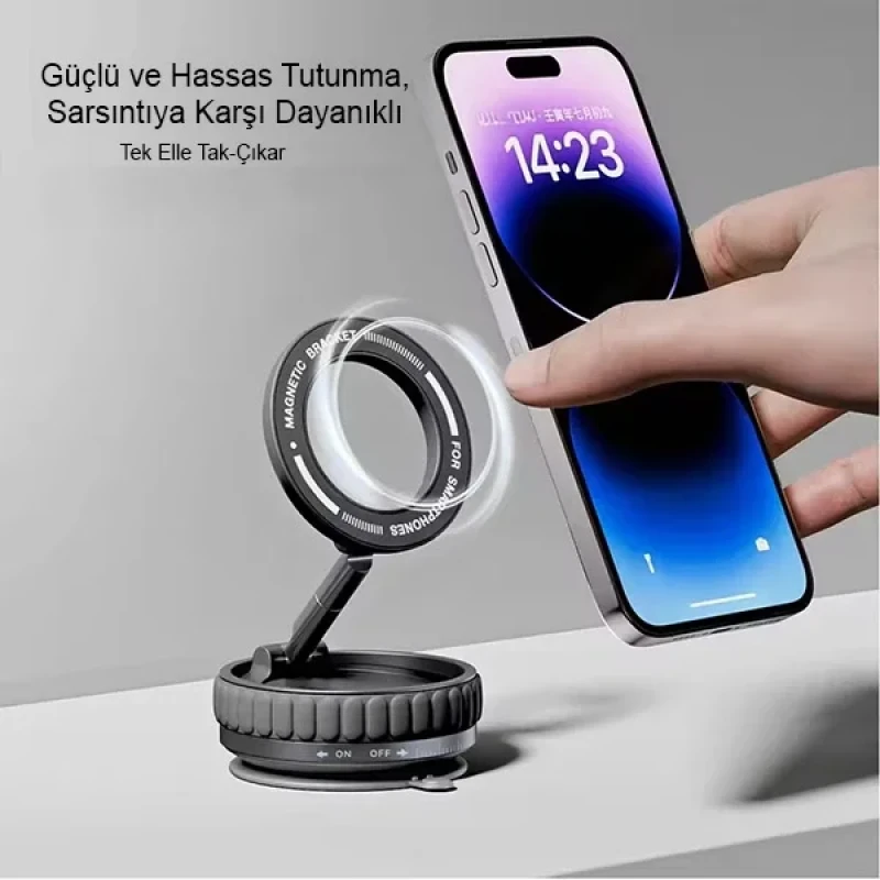 Vakumlu Araç Telefon Tutucu 360 Derece Dönebilir Oto Magsafe Telefon Tutucu