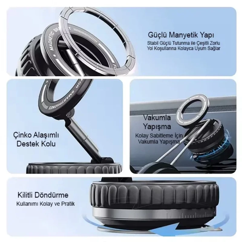 Vakumlu Araç Telefon Tutucu 360 Derece Dönebilir Oto Magsafe Telefon Tutucu