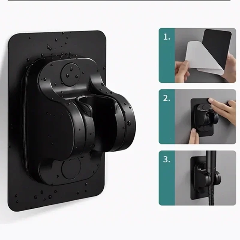 Yapışkanlı Duş Başlığı Tutucu Ayarlı Siyah