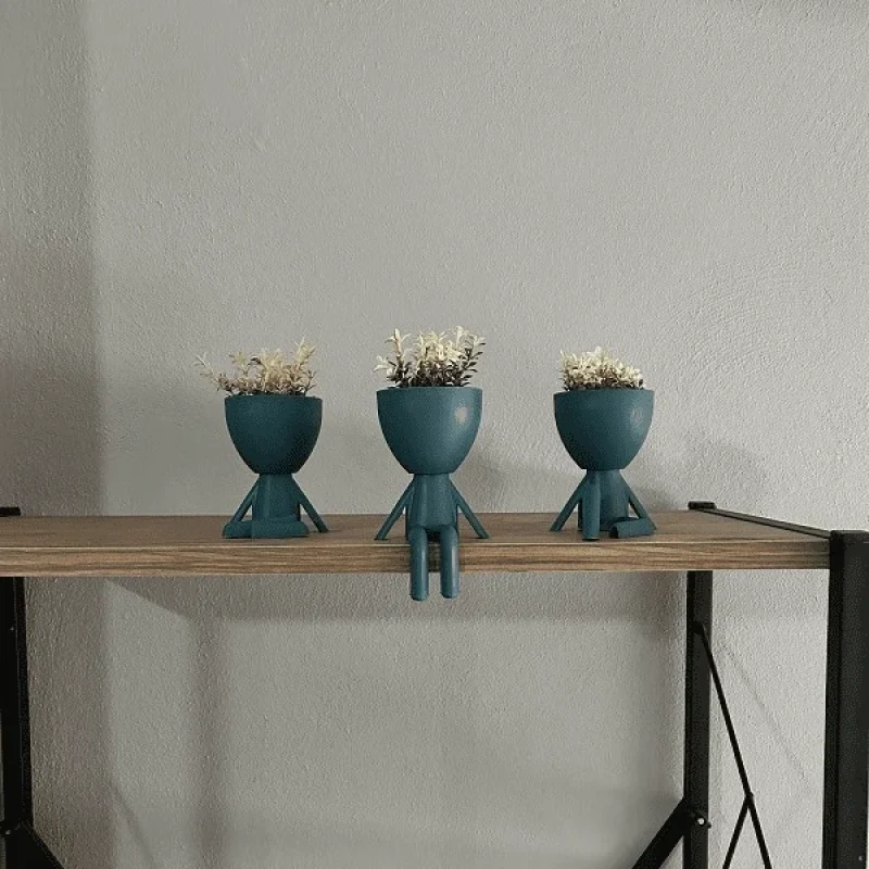 Yeşil Dekoratif İnsan Şekilli Figür Saksı 3 Lü