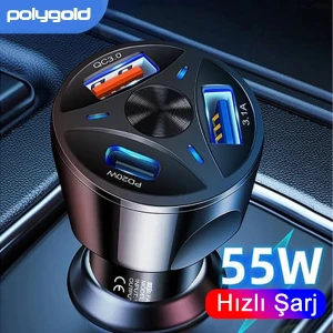 2 Usb 1 Type C 55W 3.0 Hızlı Şarj Aleti Oto Araç Çakmaklık Şarj Cihazı