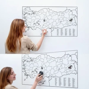 56x110cm Türkiye Haritası Akıllı Kağıt Pratik Tutunabilir Şeffaf Tahta