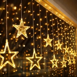 12 Sarkıtlı 120 Led Kumandalı Perde Led Yıldız Figürlü Perde Işık Sarkıt Led