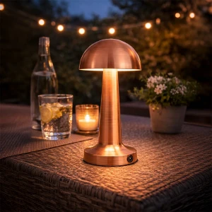 Mantar Masa Lambası Dokunmatik Işık Seviyesi Ayarlı Şarjlı Masa Lambası Bronz
