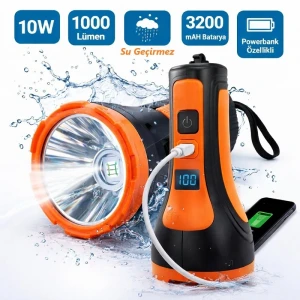 Profesyonel 10W 1000 Lümen Dijital Ekran Şarjlı El feneri Su Geçirmez Kambur Fener