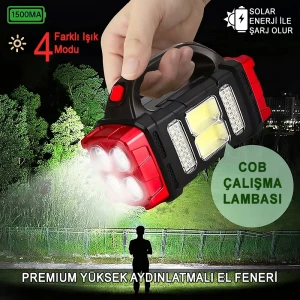 Çok Fonksiyonlu Solar Kamp Lambası Powerbank Özellikli 4 Modlu El Feneri
