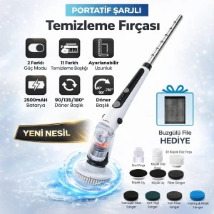 MPIA Premium 13 Parça Ayarlanabilir Başlıklı Şarjlı Temizlik Fırçası Mutfak Banyo Araba Temizleme Fırçası