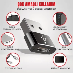 Usb Type-c To Usb 3.0 Dönüştürücü Otg Çevirici Başlık Aparatı 6a Hızlı Veri Aktarımı