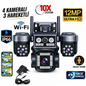 O-Kam Pro 4 Kameralı 4 Görüntülü Ultra HD 360 Dönebilen Kablosuz Wifi Kamera Gece Görüşlü Su Geçirmez Sesli Görüşme Hareket Takip Ok-202PlusW