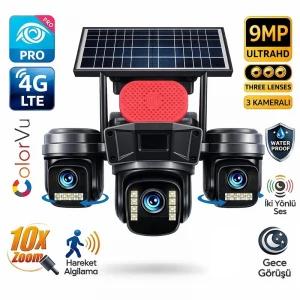 O-Kam Pro 4G 9MP SIM Kartlı 3 Kameralı 3 Görüntülü Solar Panelli Gece Görüşlü Güvenlik Kamerası Ok-310