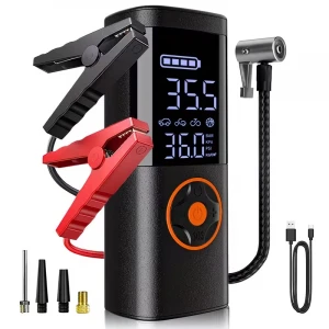 St-5537 Pro Akım Korumalı 12.000 Mah Hava Kompresörlü Akü Takviye Cihazı Hızlı Şişirme El Feneri Taşınabilir Powerbank