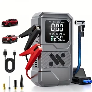 12.000 Mah Tank Modeli Akım Korumalı Hava Kompresörlü Akü Takviye Cihazı Hızlı Şişirme El Feneri Taşınabilir Powerbank St-9654