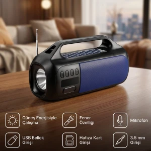 Concord Solar Güneş Enerjili FM Radyo Fenerli Bluetooth Hoparlör Ses Bombası Speaker