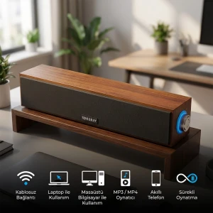 Ahşap Kasa Portatif Mini Ses Sistemi Bluetooth 5.2 USB TF Kart TV Bilgisayar Tablet Telefon Hoparlörü