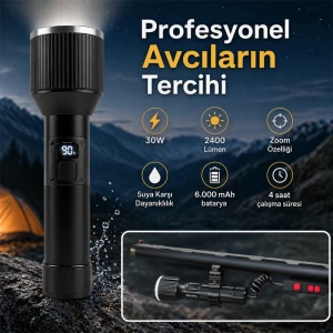 2400 Lümen 30W Profesyonel Zoomlu El Feneri Uzun Menzilli TFK Feneri
