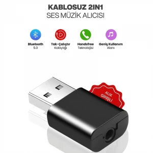 Araç İçi Kablosuz Aux Bluetooth Kiti USB 3.5mm Jack Bluetooth Receiver Aux Kablo Wireless Araç Kiti Kablosuz Kit BT-15