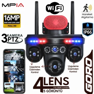 MPIA GORO Premium Wifi Özellikli 16MP 4 Kameralı 5 Görüntülü 3 PTZ li Renkli Gece Görüşlü Güvenlik Kamerası
