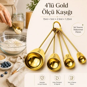 4 Adet Paslanmaz Çelik Ölçü Kaşığı Seti Ölçü Kabı 1.25ml 2.5ml 5ml 15ml