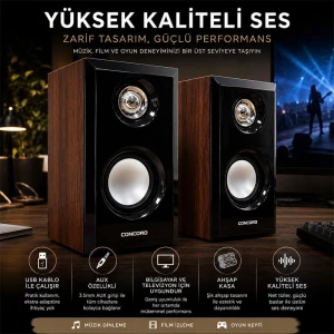 Ahşap Desen Usb Hoparlör Subwoofer 1 + 1 Pc Ses Sistemi C-8003 Bilgisayar Hoparlörü