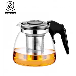 Ateşe Dayanıklı Süzgeçli Cam Demlik 700 ml Siyah