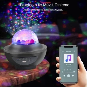 Bluetooth Hoparlör Parti Lambası Projeksiyon Disko Topu