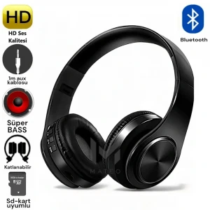 P68 Kafaüstü Bluetooth Kulaklık Kablosuz Stereo Kulaklık Siyah