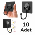 10 Adet Duvara Dolaba Yapışan Güçlü Yapışkanlı Siyah Duvar Askısı