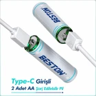 2 Adet AA USB Type C Şarj Edilebilir Lityum İyon Pil 1.5V 2200 mWh Kapasite Şarjlı Pil