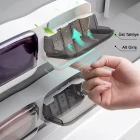 2 Li Yapışkanlı Modern Sabunluk Şeffaf Kapaklı Kendinden Boşaltmalı Su Tutmaz Katı Sabunluk