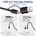 6 in 1 Hızlı Şarj Kablosu 120 Cm Örgülü Usb A ve Type C Giriş Micro Usb Lightning ve Type C Çıkışlı Çoklu Şarj Kablosu