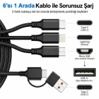 6 in 1 Hızlı Şarj Kablosu 120 Cm Örgülü Usb A ve Type C Giriş Micro Usb Lightning ve Type C Çıkışlı Çoklu Şarj Kablosu