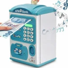 Parmak İzi Görünümlü Elektronik Şifreli Otomatik Kağıt Para Alan ATM Kumbara Mavi