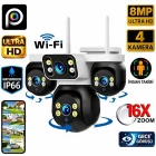 Esvision ES-5804 4 Kameralı 4 Görüntülü 4K Ultra HD 360 Dönebilen Kablosuz Wifi Kamera Renkli Gece Görüşlü Su Geçirmez Sesli Görüşme Hareket Takip