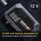 16.000 Mah Hava Kompresörlü Akü Takviye Cihazı Hızlı Şişirme El Feneri Akım Korumalı Taşınabilir Powerbank