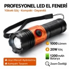 20W Yüksek Zoom Özellikli 1000 Lümen Şarjlı Profesyonel Zoomlu El Feneri