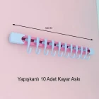 Raylı Hareketli 10 Kancalı Askı Kendinden Yapışkanlı Mutfak Banyo Askısı