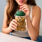 Goggy Bear Ayıcıklı Cam İçecek Bardağı Pipetli Ayıcık Bardak