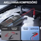 Premium Akım Korumalı 12.000 Mah Hava Kompresörlü Akü Takviye Cihazı Hızlı Şişirme El Feneri Taşınabilir Powerbank ST-9650