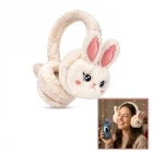 Sevimli Tavşan Peluş Kafa Üstü Bluetooth Kulaklık Wireless 5.3 Mikrofonlu Şarjlı Krem