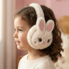 Sevimli Tavşan Peluş Kafa Üstü Bluetooth Kulaklık Wireless 5.3 Mikrofonlu Şarjlı Krem