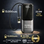 13.000 mAh Premium 22.5W PD Süper Hızlı Şarjlı Dijital Göstergeli Powerbank Type-C USB Çıkışlı Kendinden Şarj Kablolu