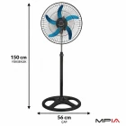 18 İnç Ayaklı Vantilatör 3 Kademe Hız Ayarlı Sessiz ve Etkili Serinlik 5 Kanatlı Metal Pervane